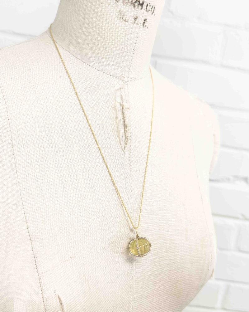 14k Diamond & Carved Lemon Quartz Drop Necklace
