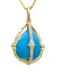14k Diamond & Turquoise Teardrop Necklace