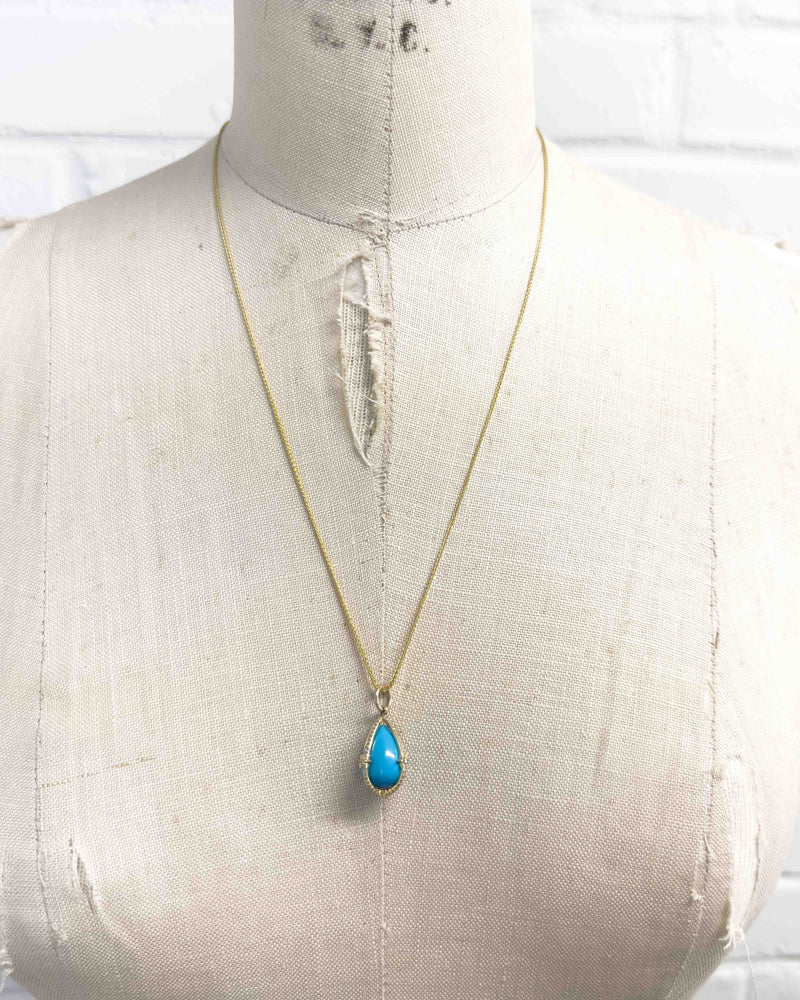 14k Diamond & Turquoise Teardrop Necklace