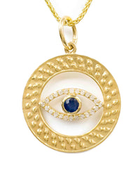 14k Diamond & Sapphire Evil Eye Necklace