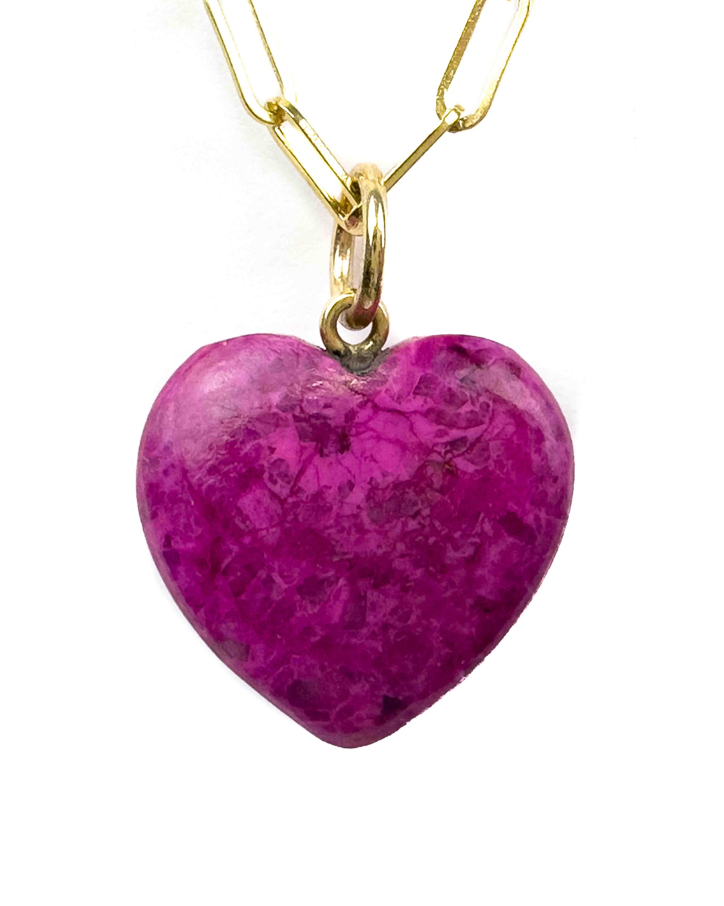 14k Gold, Diamond, & Rhodonite Heart Necklace
