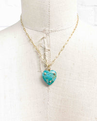 14k Gold, Diamond, & Turquoise Heart Necklace