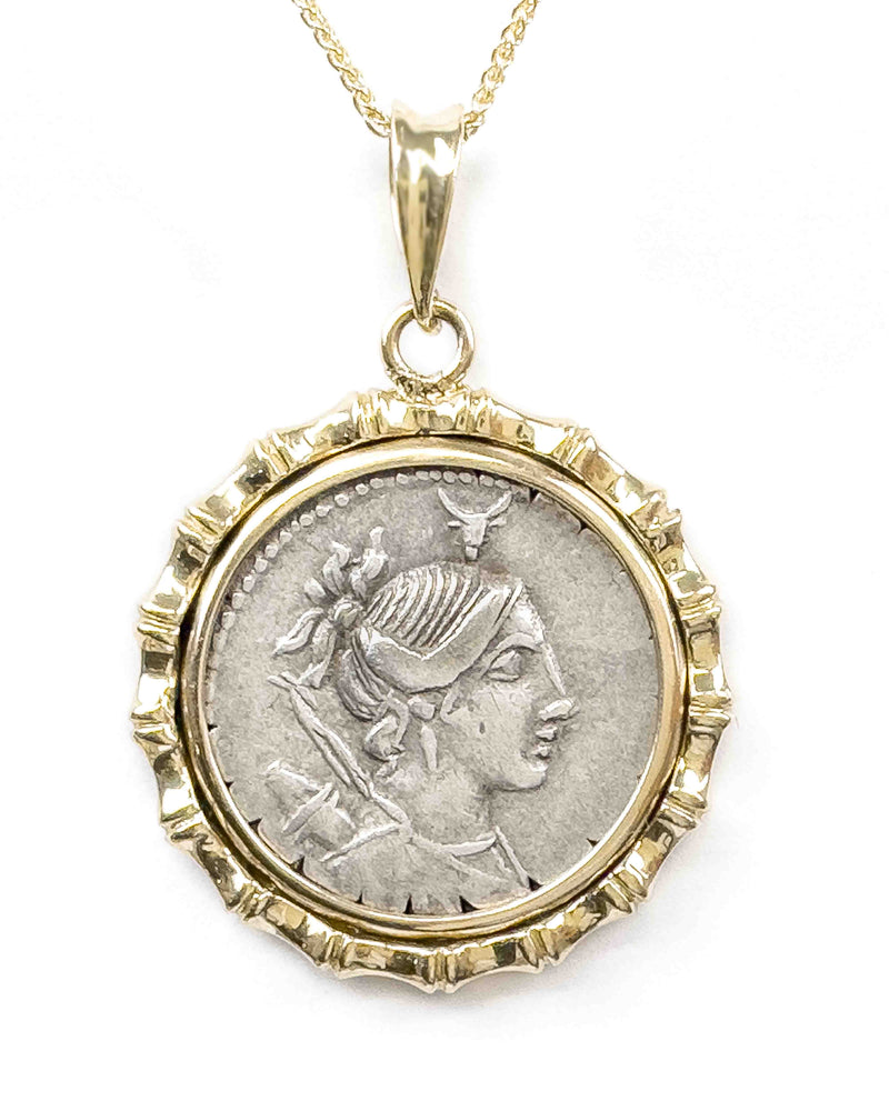 14k Gold Genuine Ancient Roman Republic Coin Necklace (Diana; 81 B.C.)