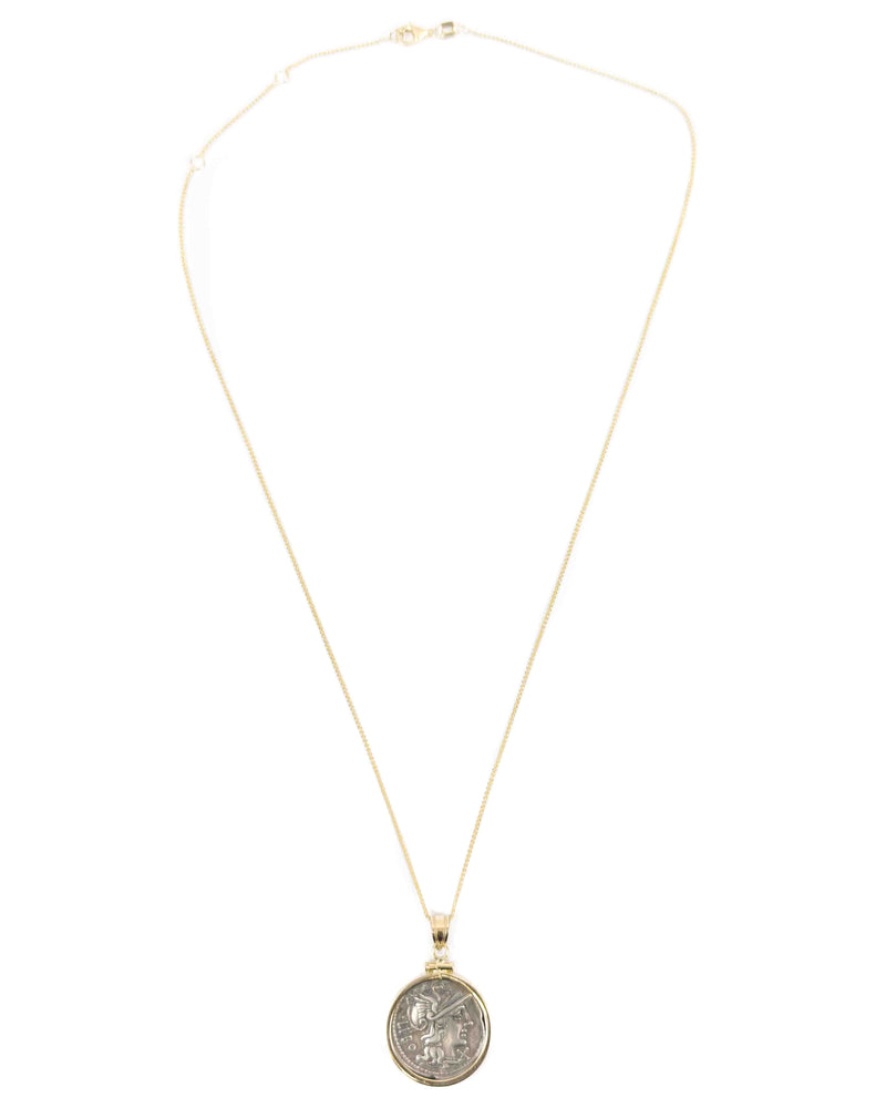 14k Gold Genuine Ancient Roman Republic Coin Necklace (Roma; 148 B.C.)