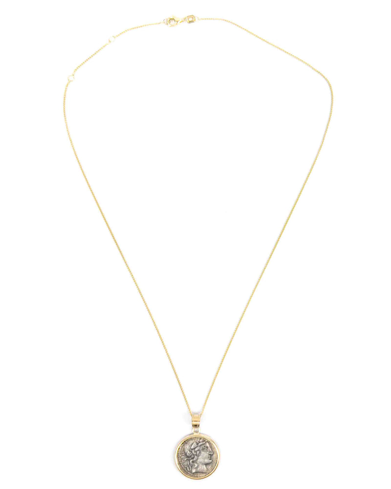 14k Gold Genuine Ancient Roman Coin Necklace (Apollo; 90 B.C.)