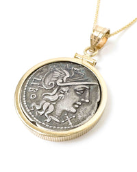 14k Gold Genuine Ancient Roman Republic Coin Necklace (Roma; 148 B.C.)