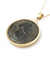 14k Gold Genuine Ancient Roman Coin Pendant Necklace (Antoninus Pius; 138-161 A.D.)