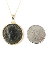 14k Gold Genuine Ancient Roman Coin Pendant Necklace (Antoninus Pius; 138-161 A.D.)
