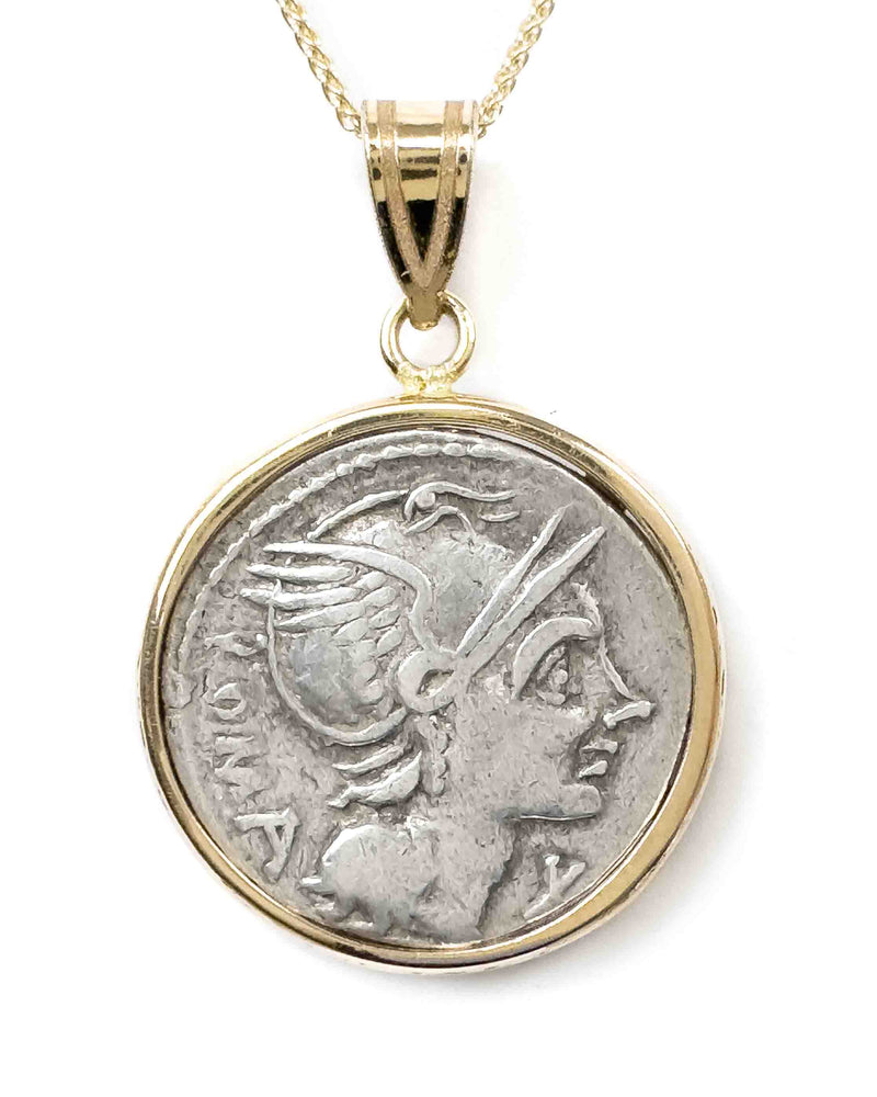 14k Genuine Ancient Roman Coin Necklace (Roma; 109-108 B.C.)