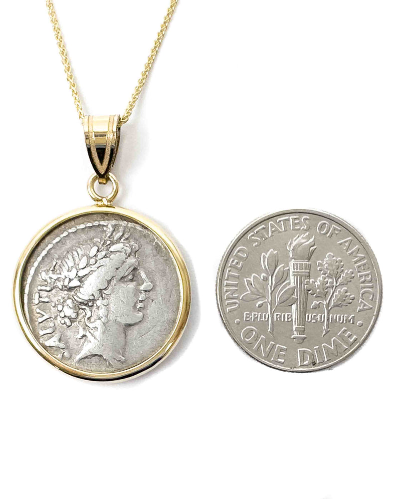 14k Genuine Ancient Roman Coin Necklace (Salus; 49 B.C.)