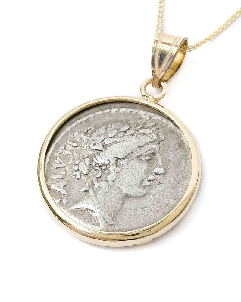 14k Genuine Ancient Roman Coin Necklace (Salus; 49 B.C.)
