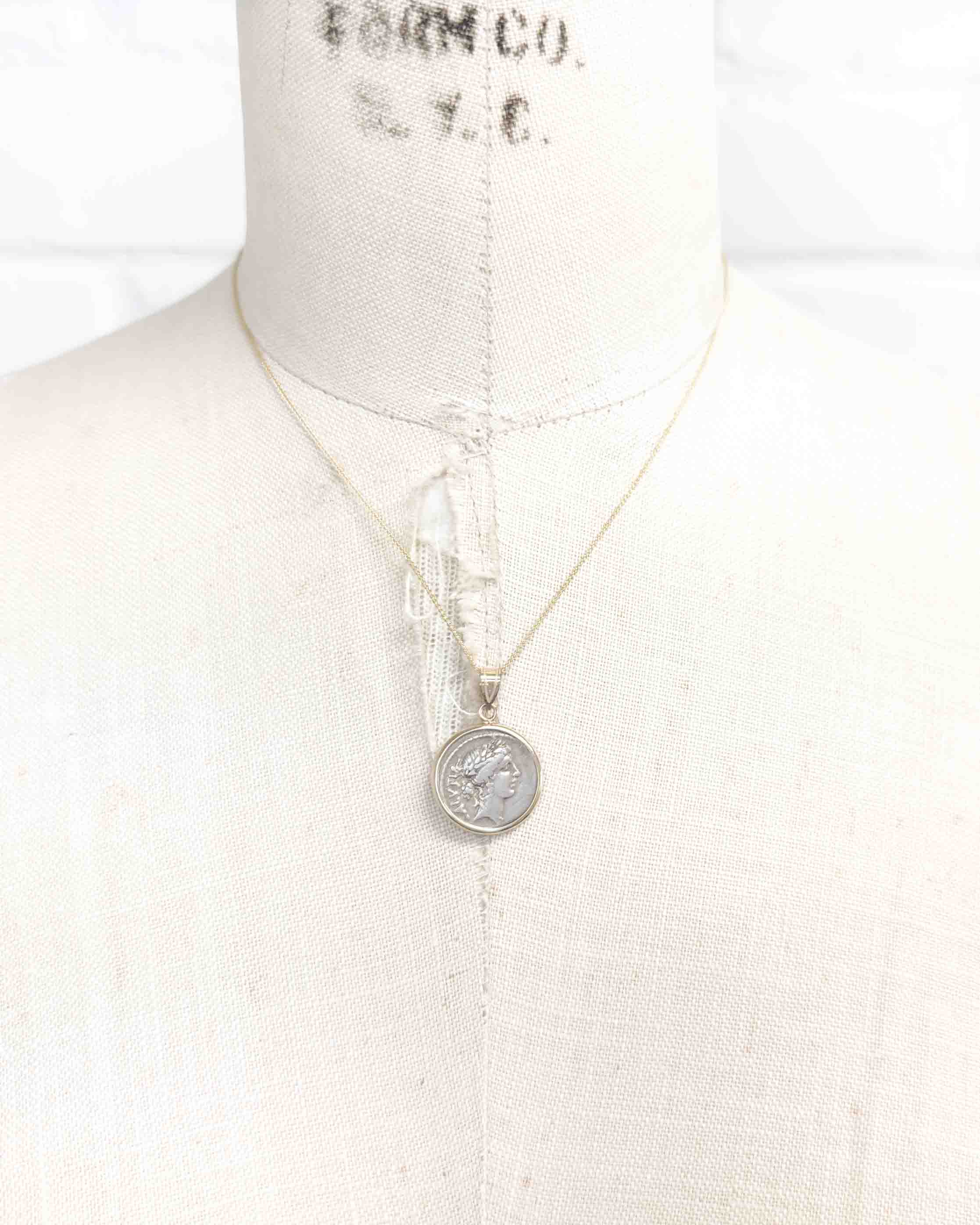 14k Genuine Ancient Roman Coin Necklace (Salus; 49 B.C.)