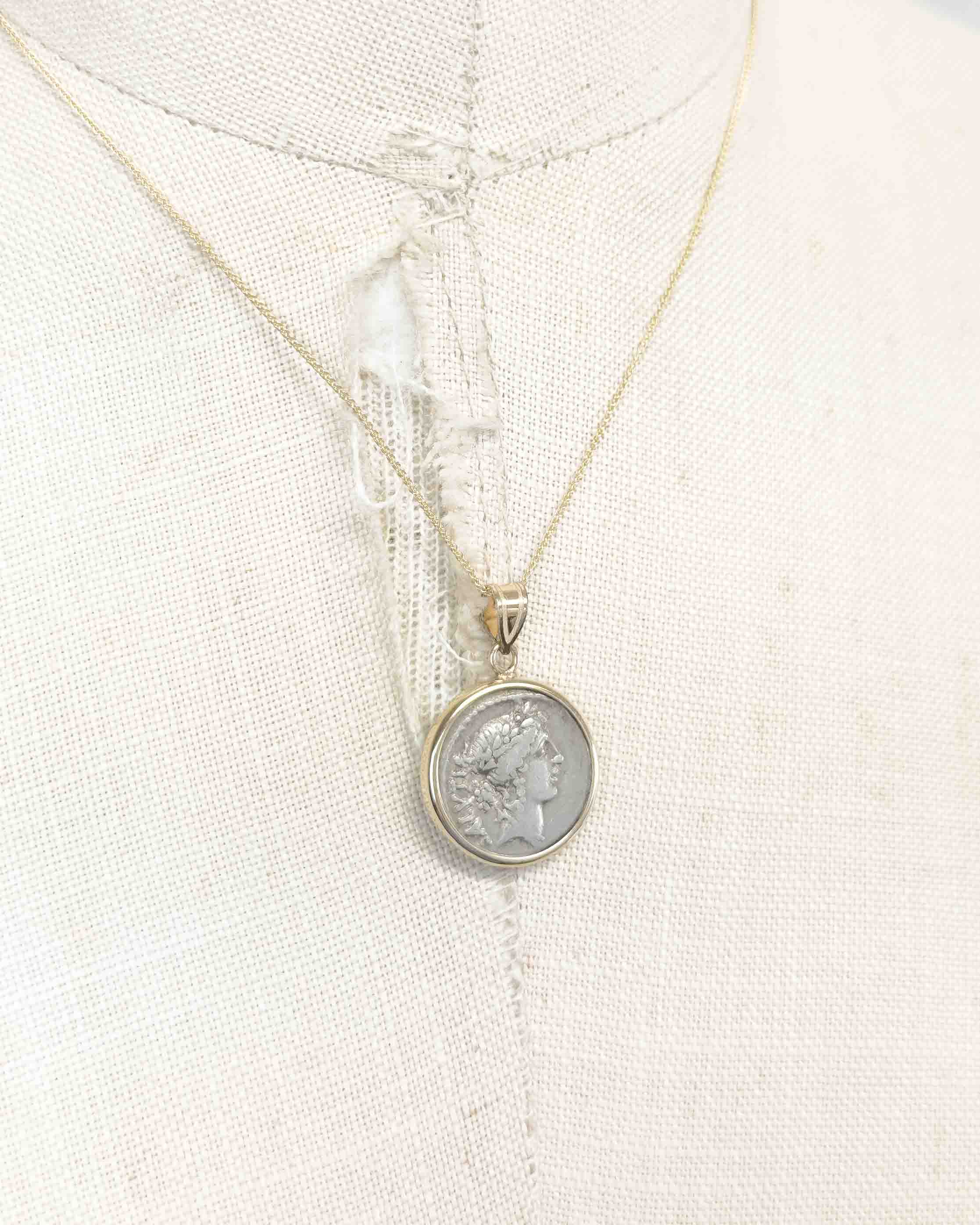 14k Genuine Ancient Roman Coin Necklace (Salus; 49 B.C.)