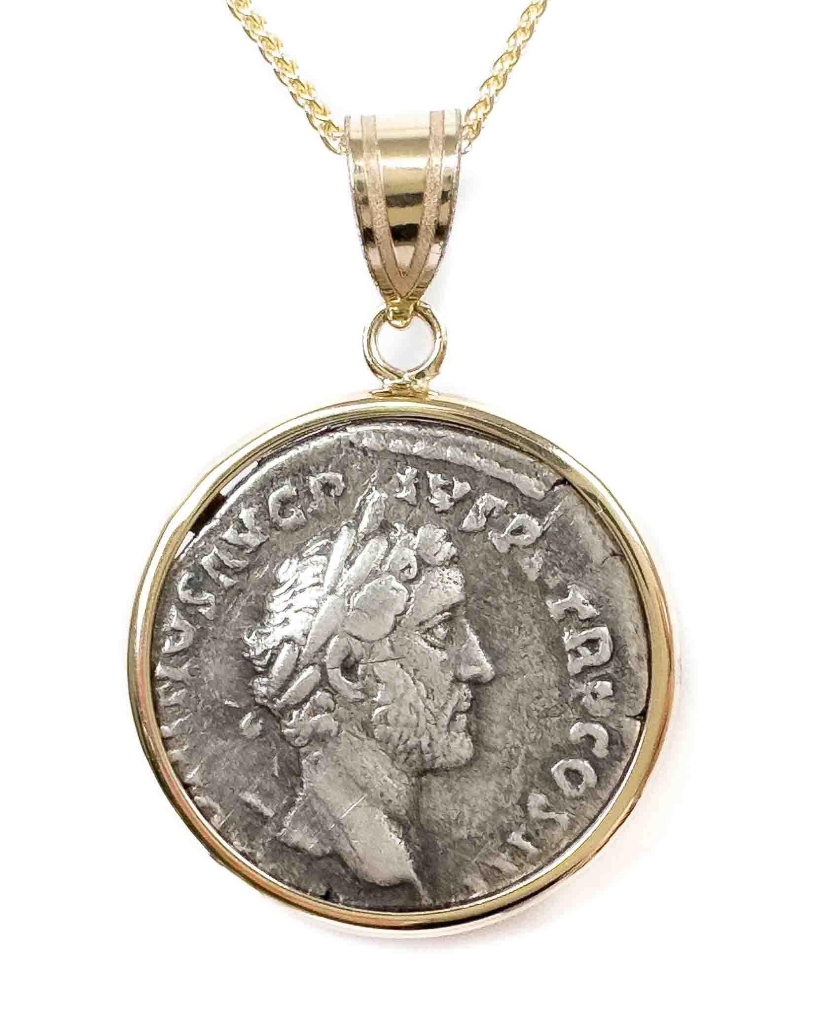 14k Gold Genuine Ancient Roman Coin Necklace (Antoninus Pius; 143-144 A.D.)