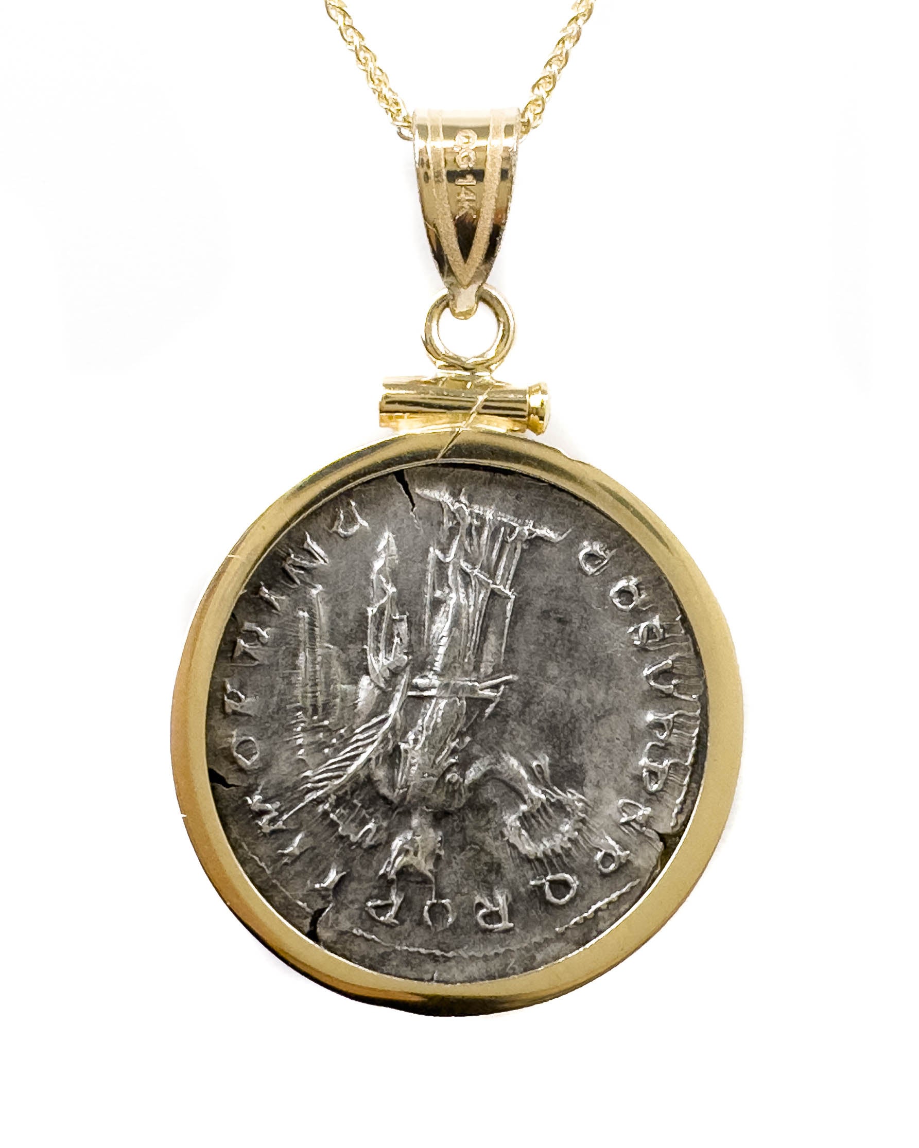14k Gold Genuine Ancient Roman Coin Necklace (Trajan; 107-108 A.D.)