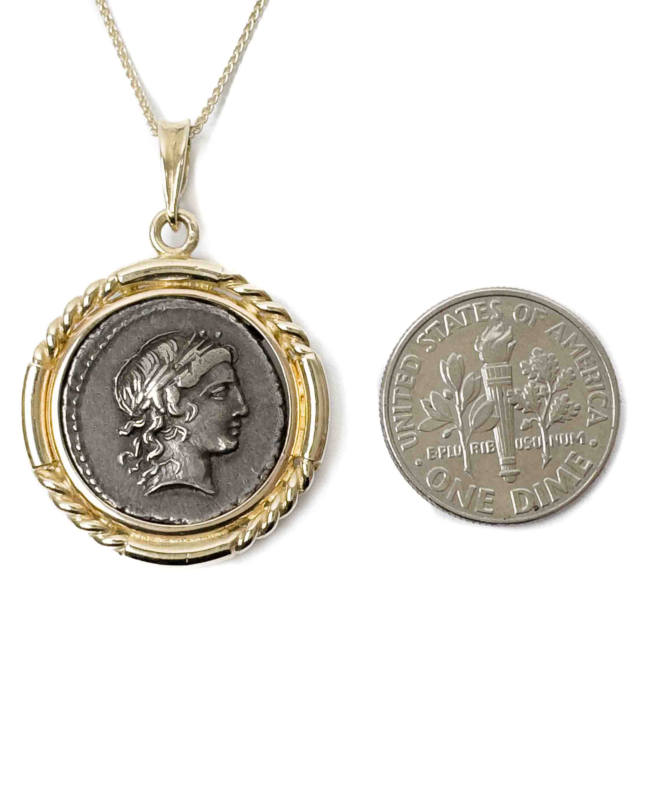 14k Gold Genuine Ancient Roman Coin Necklace (Apollo; 82 B.C)