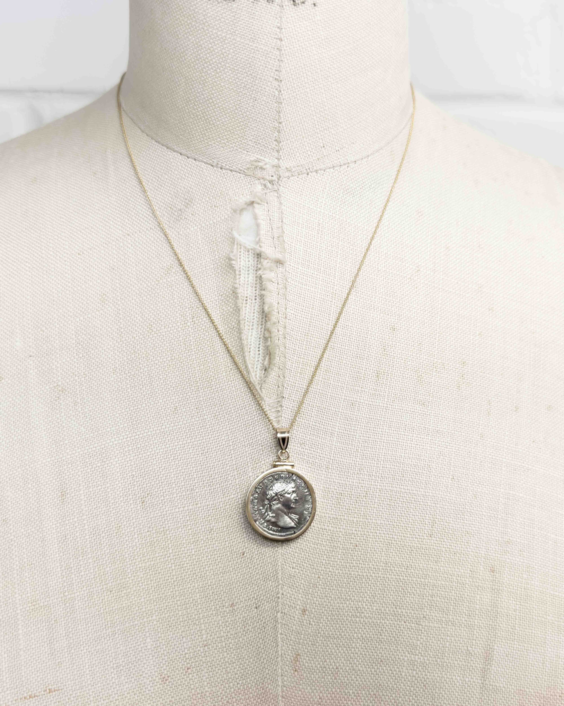 14k Gold Genuine Ancient Roman Coin Necklace (Trajan; 107-108 A.D.)