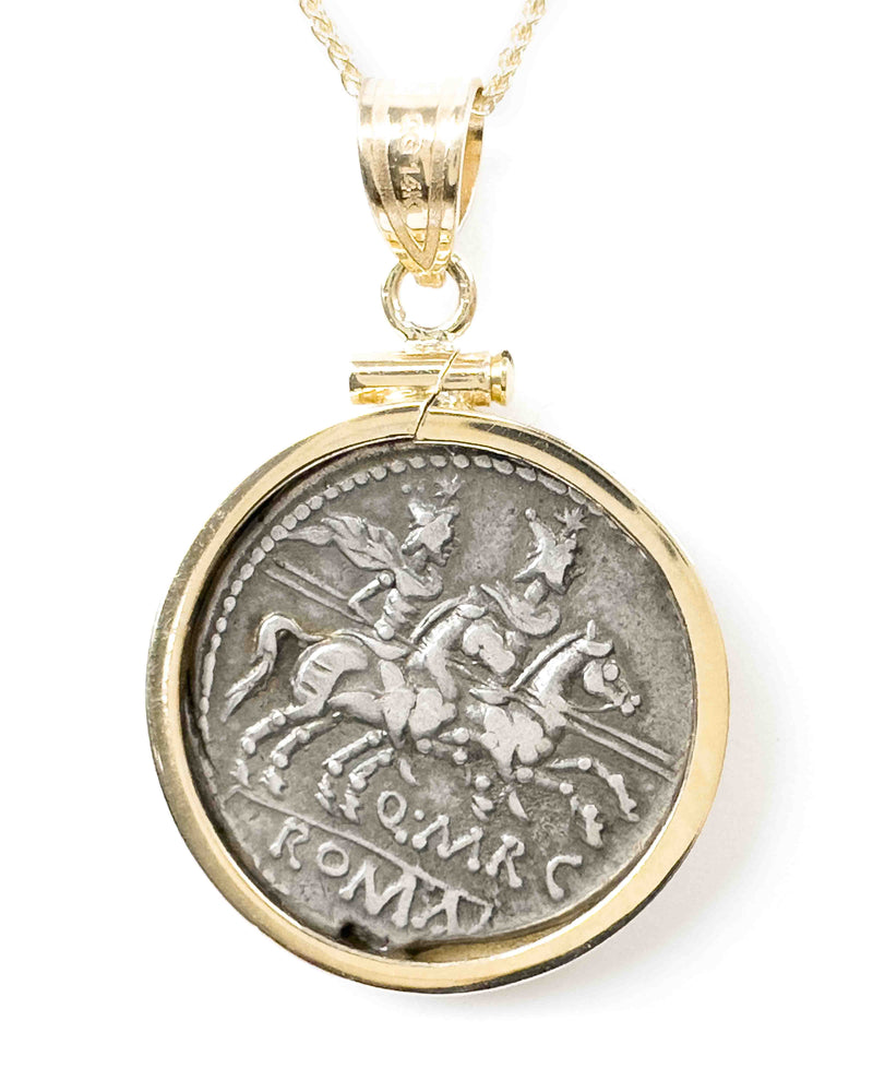 14k Gold Genuine Ancient Roman Republic Coin Necklace (Roma; 148 B.C.)