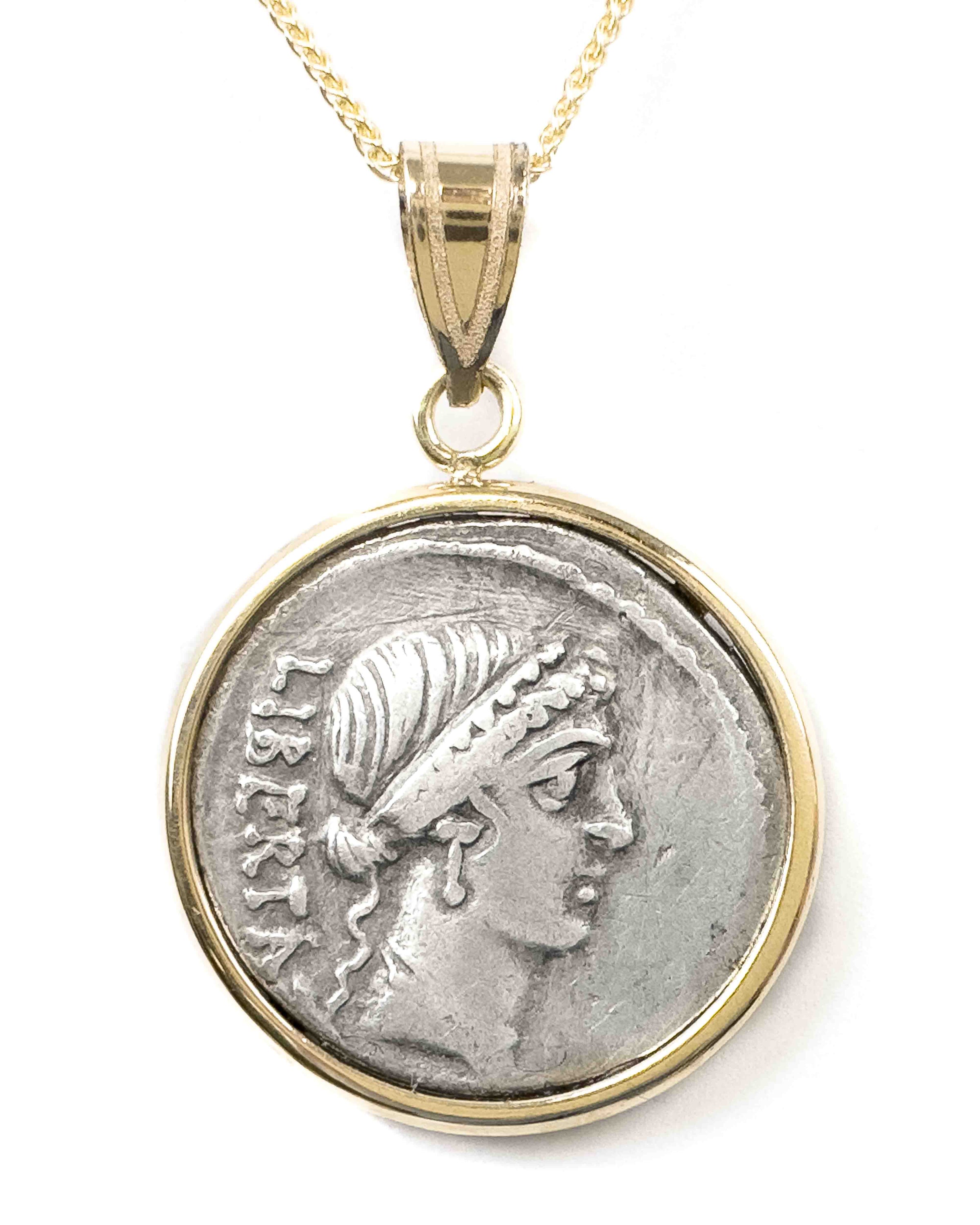 14k Gold Genuine Ancient Roman Coin Necklace (Libertas; 45 B.C.)