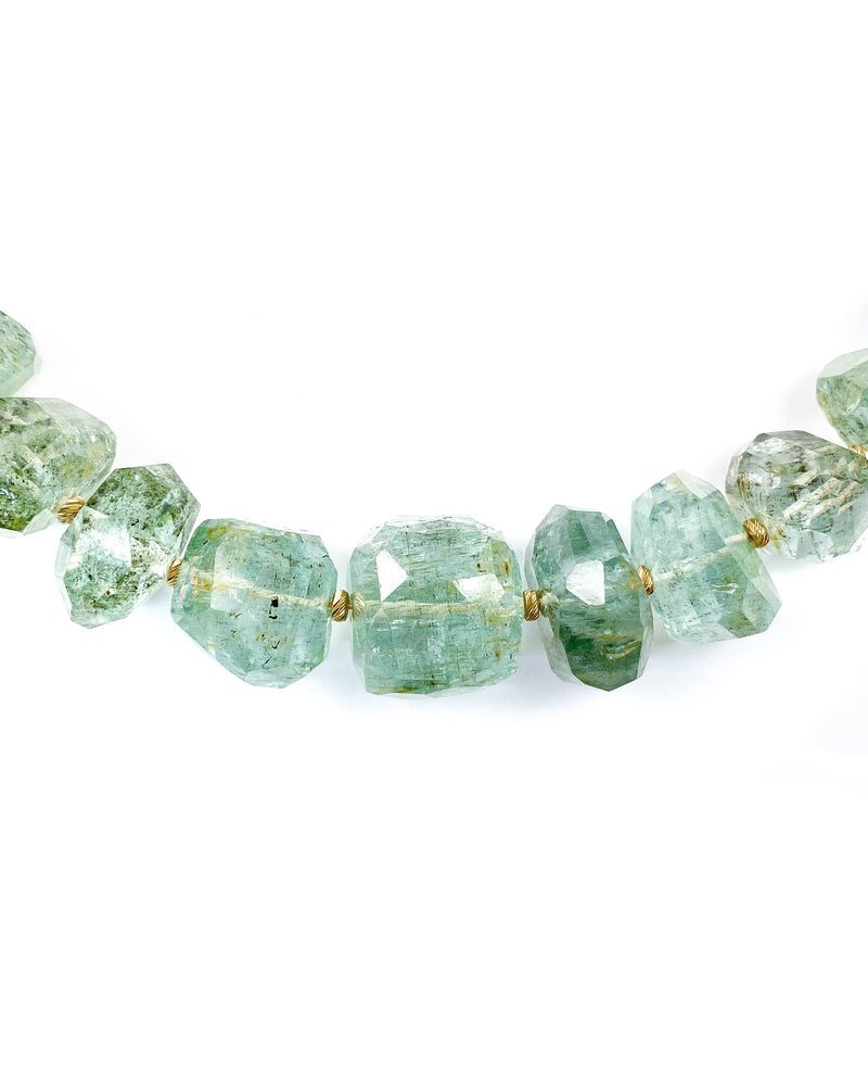 AAA Quality Moss Aquamarine Nugget & 14k Gold Necklace