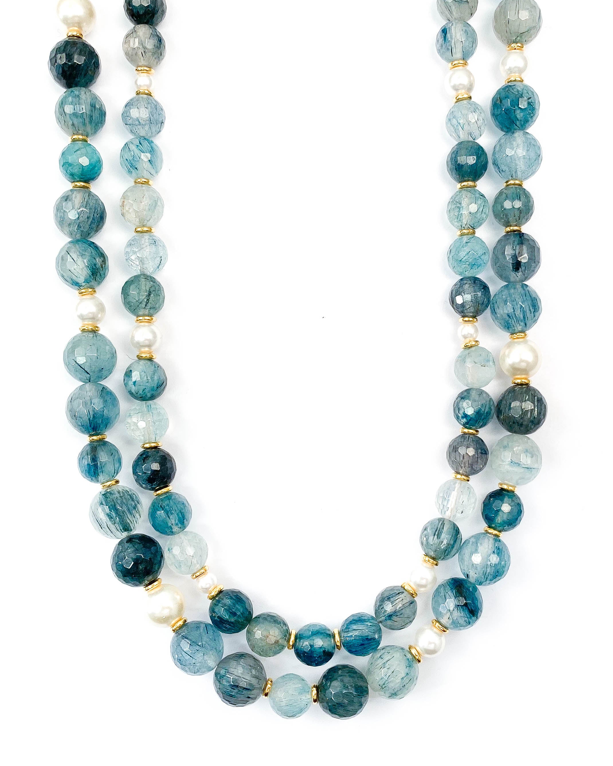 Blue Rutilated Quartz & Swarovski Glass Pearl Double Strand Necklace