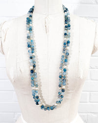 Blue Rutilated Quartz & Swarovski Glass Pearl Double Strand Necklace