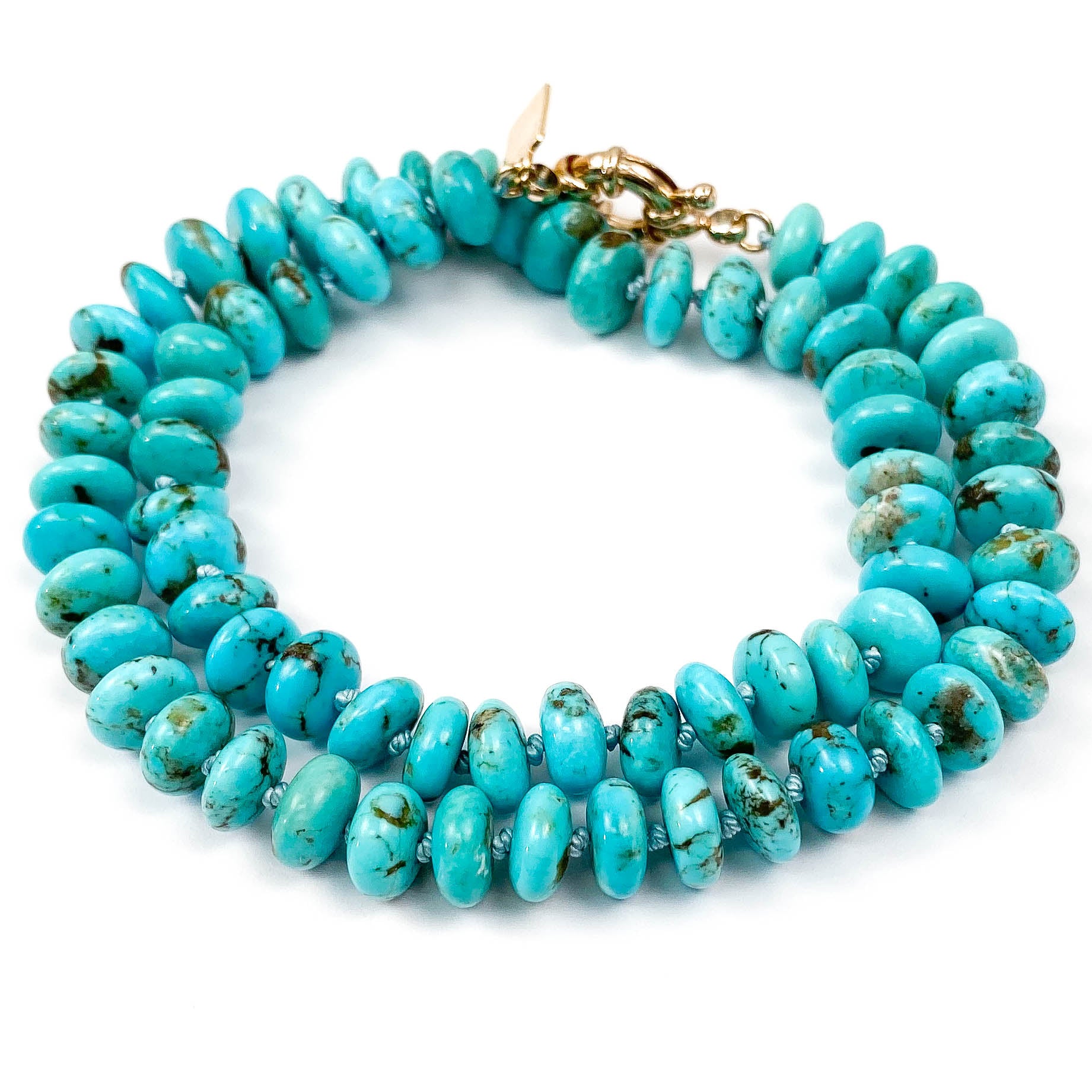 Arizona Kingman Turquoise Necklace, Gold Vermeil Spacer Beads Turquoise Slices Southwest American fashion Indian Style Beads, Boho Jewelry, Handmade