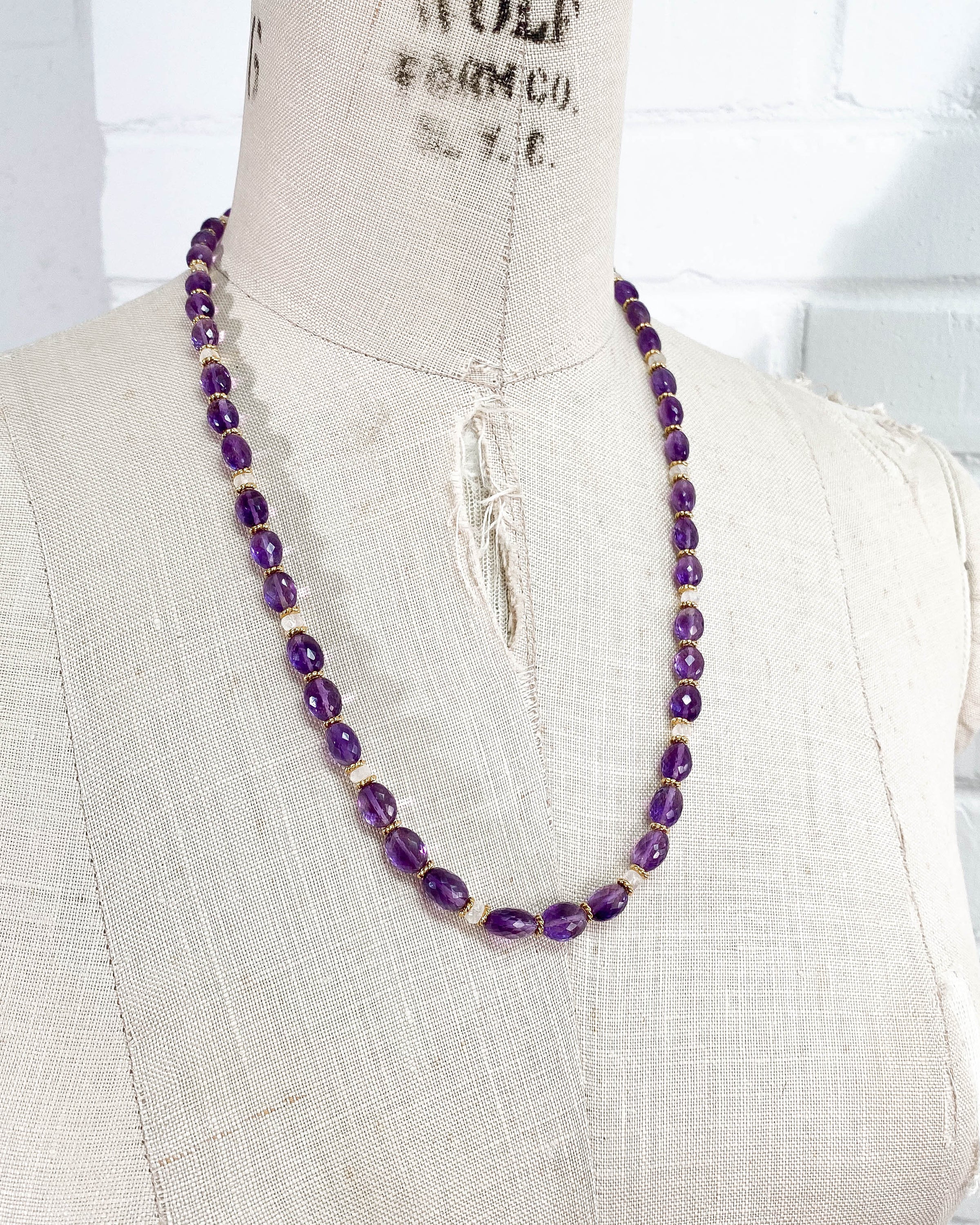 Faceted Amethyst and White Moonstone Strand Necklace