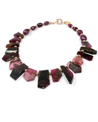 AAA Quality Pink/Black Tourmaline & Ruby Nugget Statement Necklace
