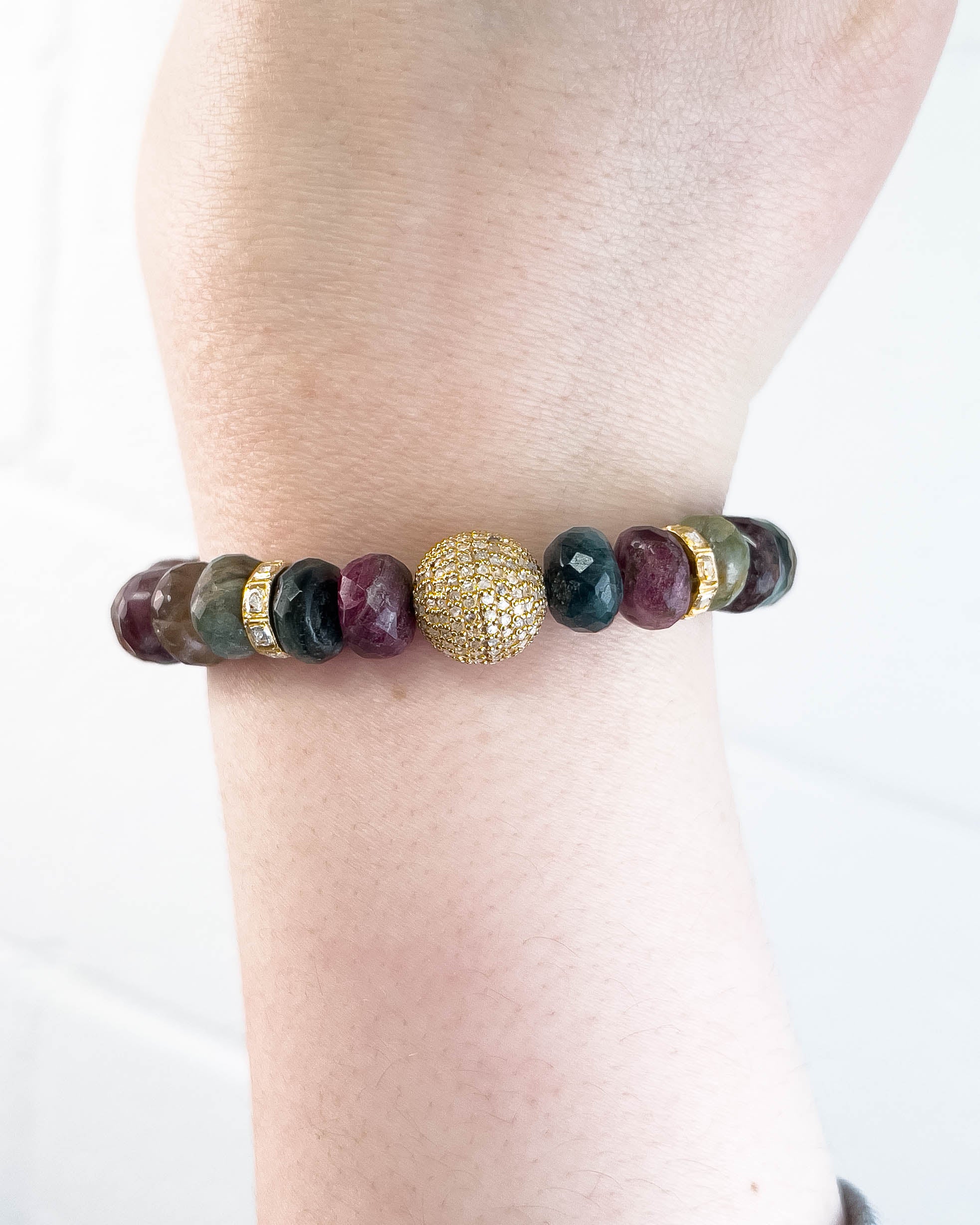 Diamond & Watermelon Tourmaline Stretch Bracelet