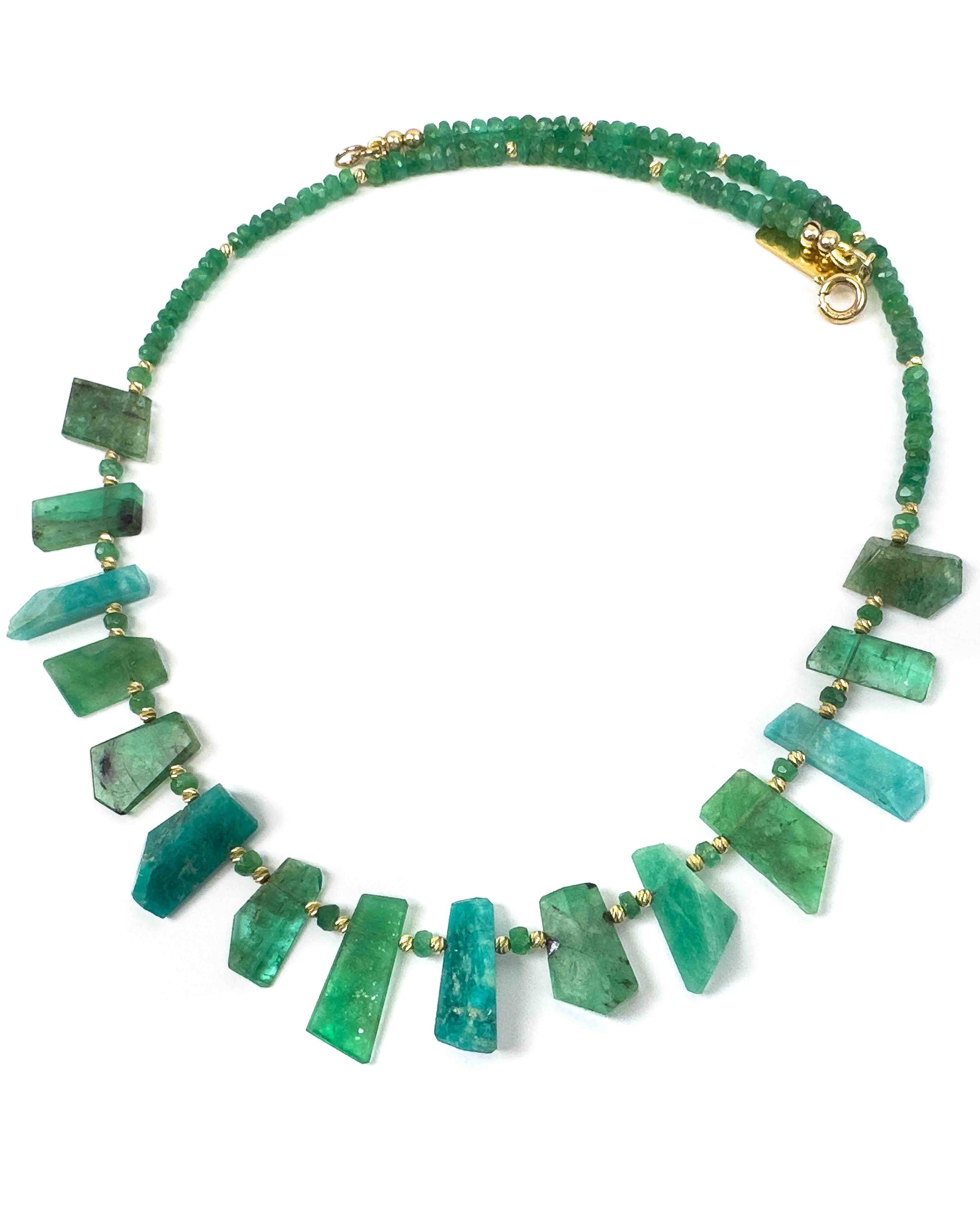 14k Gold Emerald & Amazonite Spike with Columbian Emerald Necklace