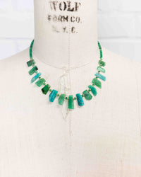 14k Gold Emerald & Amazonite Spike with Columbian Emerald Necklace