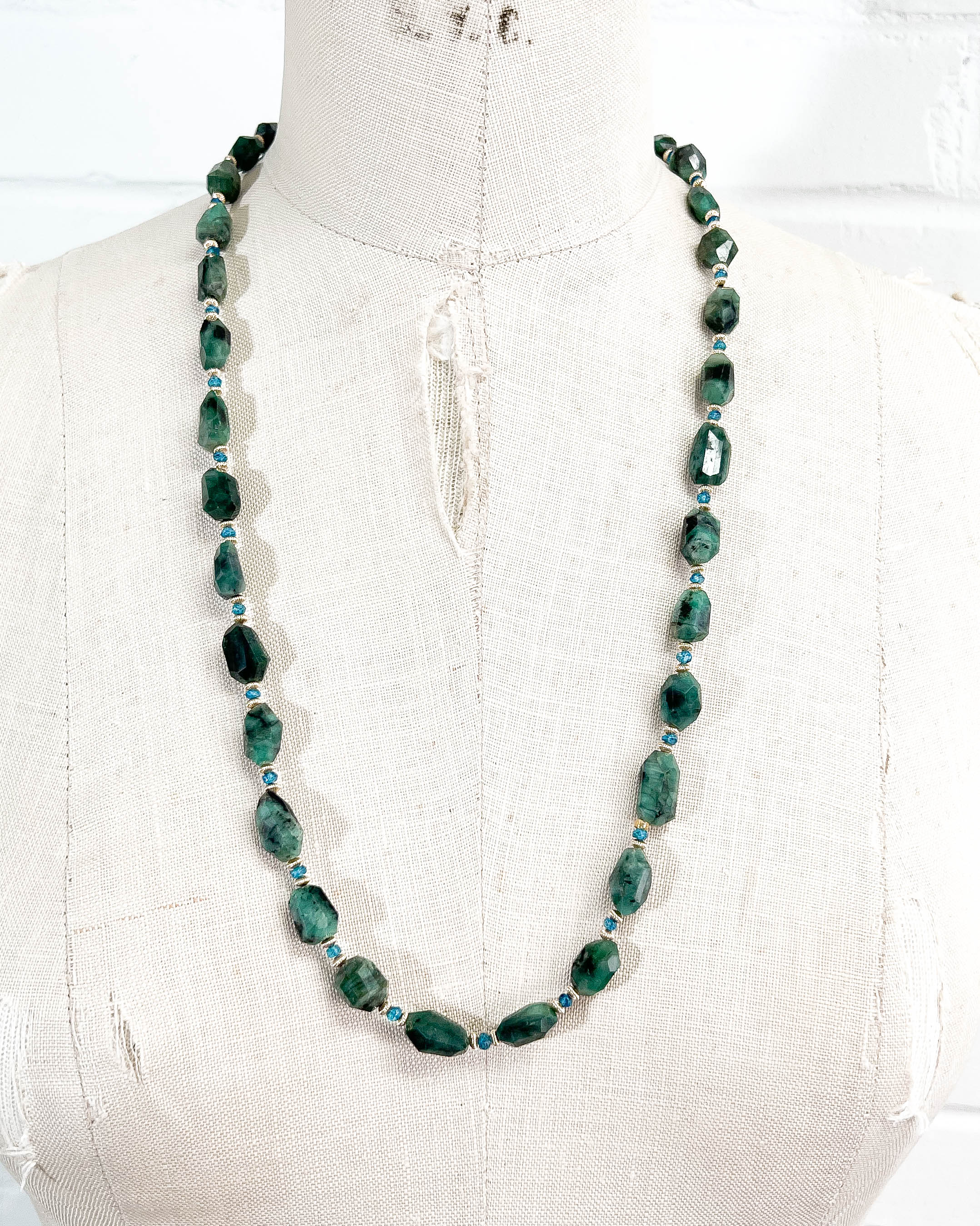 Brazilian Emerald Nugget Blue Apatite Strand Necklace