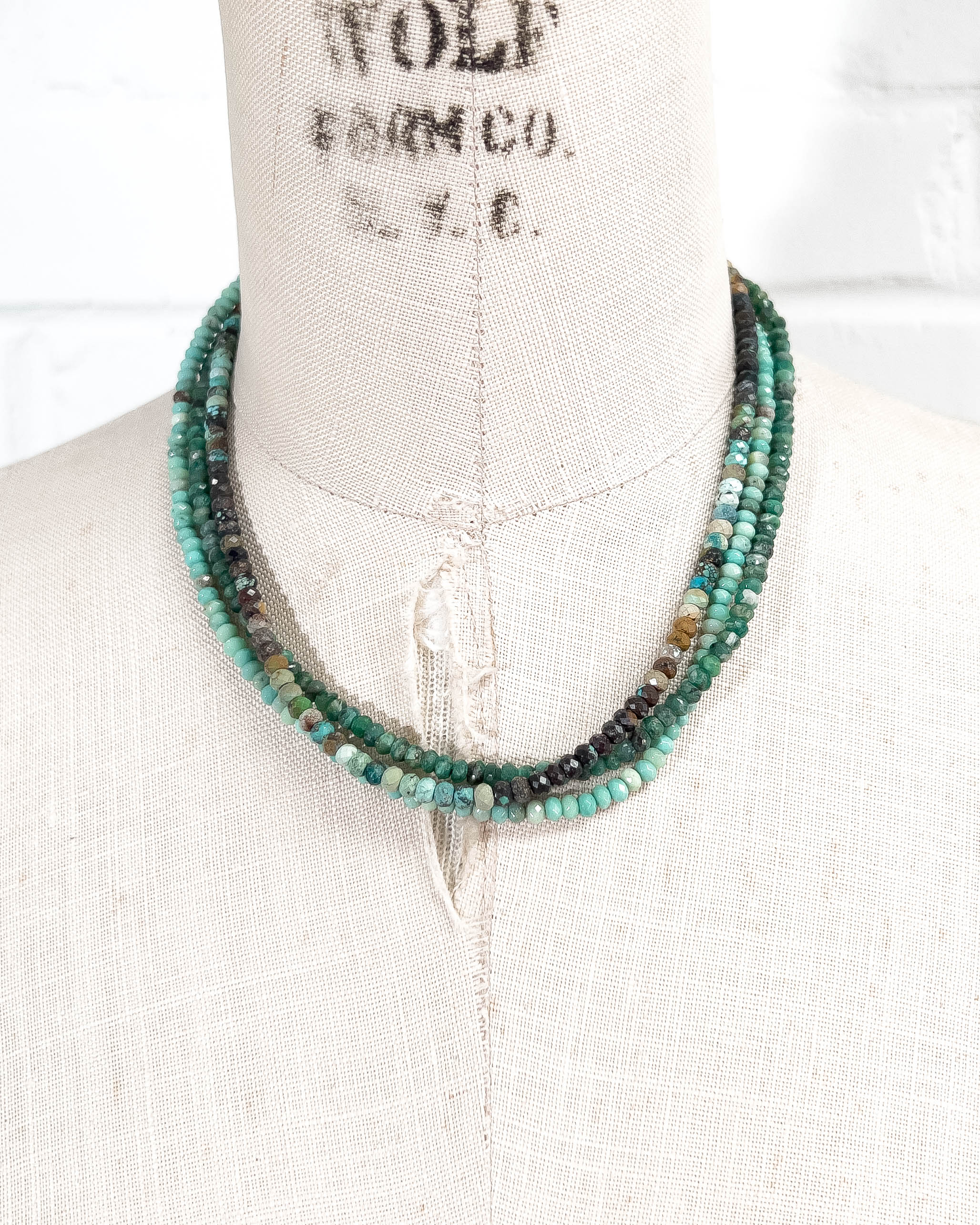 Triple Strand Brazilian Emerald, Turquoise, Amazonite Necklace