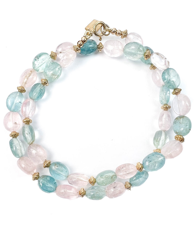 Morganite and Aquamarine Beryl Strand Necklace