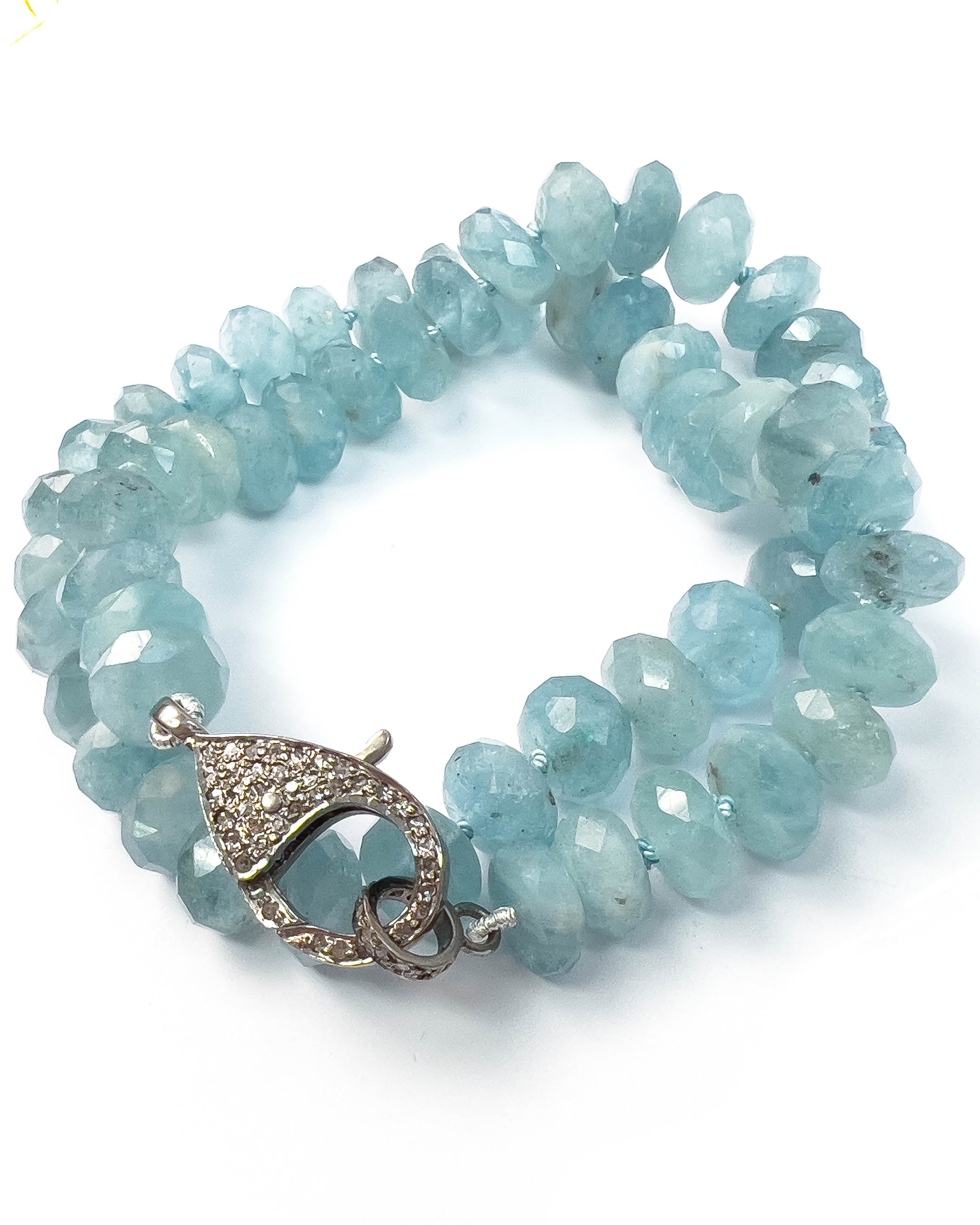Diamond Clasp & Hand-Knotted Aquamarine Necklace