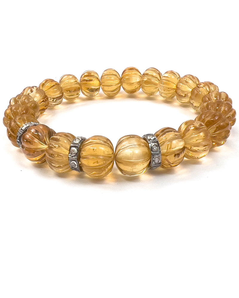 Diamond Spacer and Carved Golden Citrine Bracelet