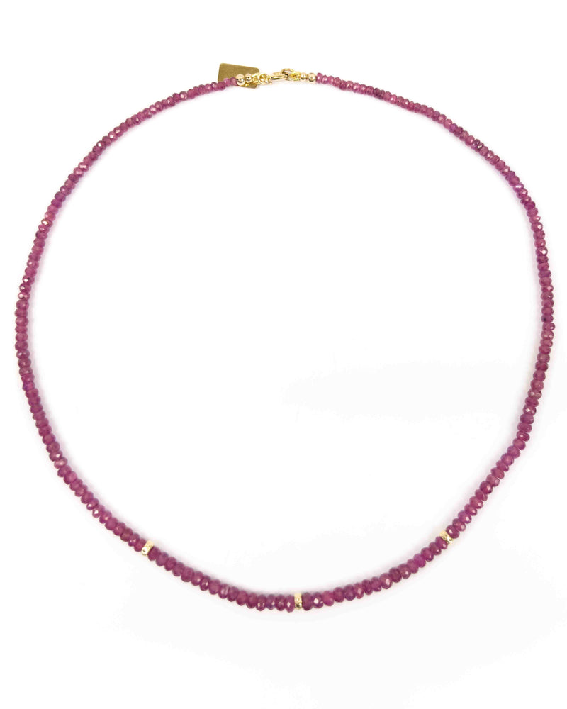 14k Gold Natural Graduated Pink Ruby Necklace