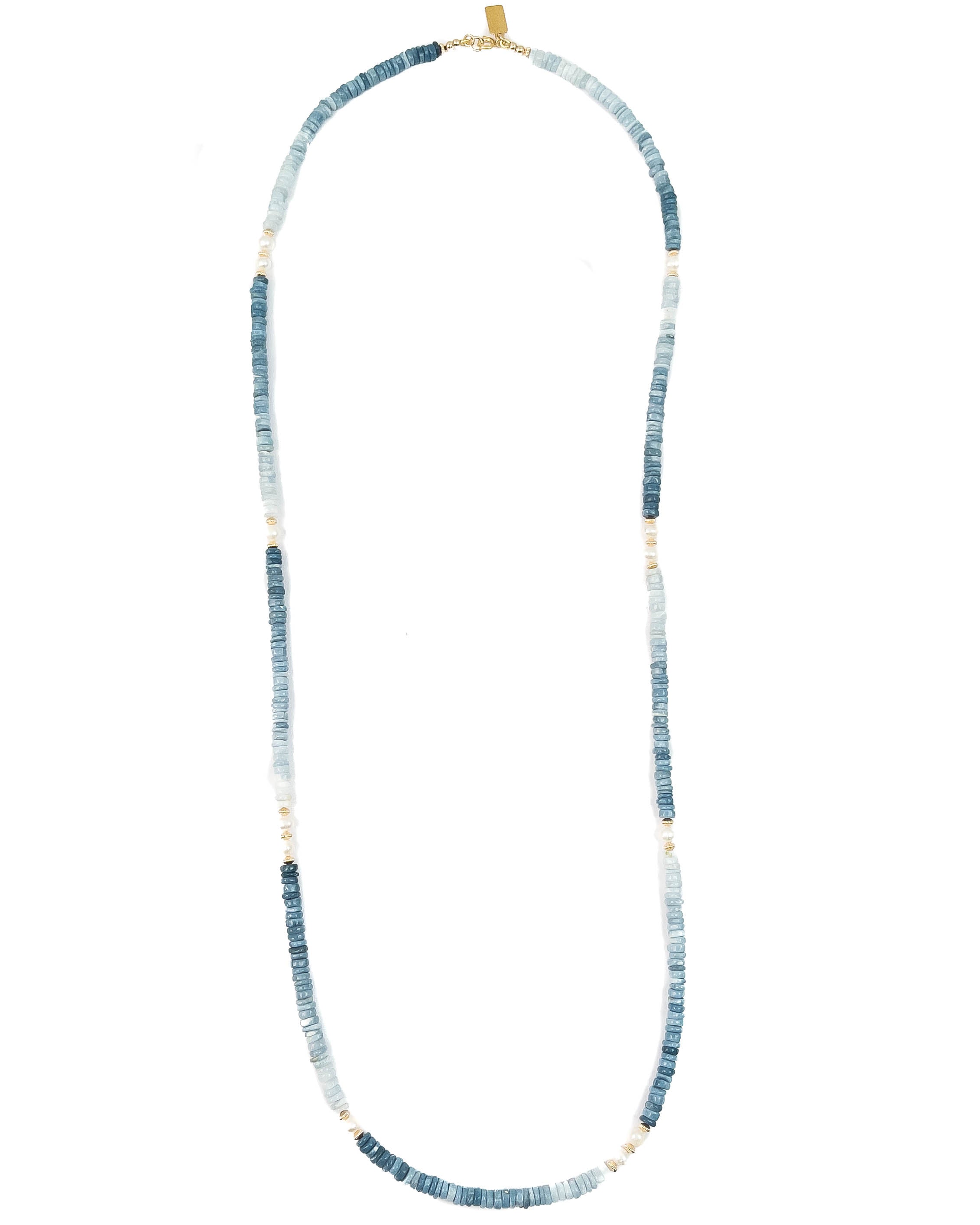 White Freshwater Pearl and Blue Owyhee Opal Strand Double Wrap Necklace