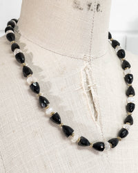 Black Spinel and Moonstone Strand Necklace