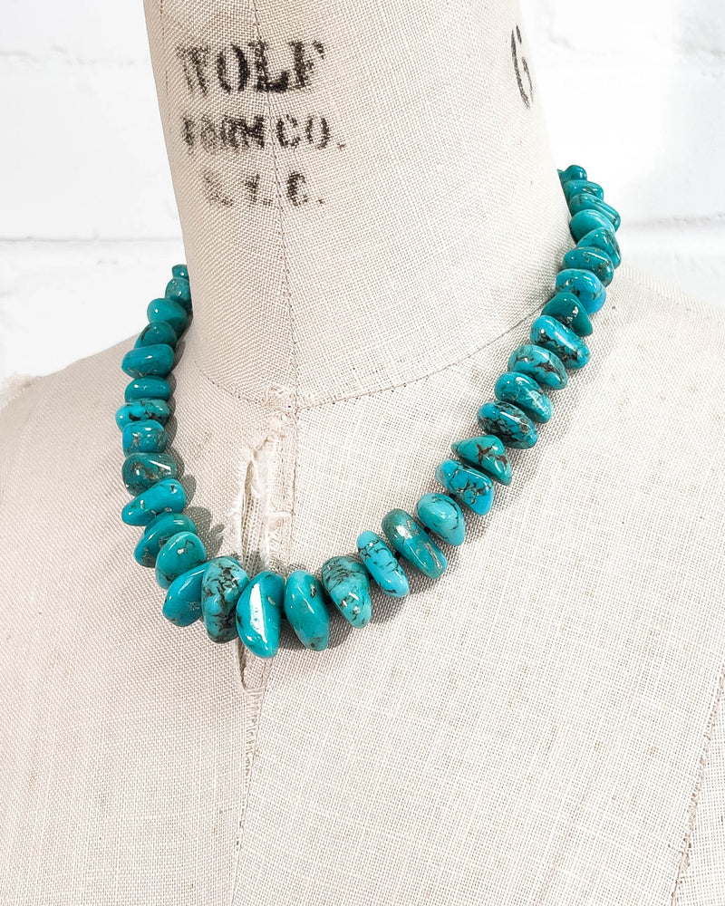 Natural Arizona Sleeping Beauty Turquoise Nugget Hand-Knotted Necklace
