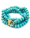 Natural Arizona Kingman Turquoise Hand-Knotted Diamond Clasp Necklace